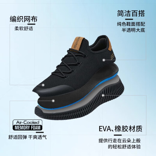 斯凯奇（Skechers）男鞋夏季透气通勤休闲鞋舒适耐磨缓震运动鞋跑步鞋 BBK黑色 41.5