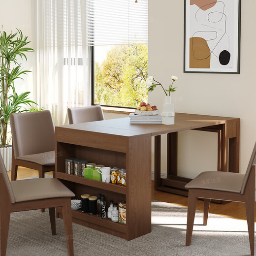 Wooden retractable dining table foldable invisible dining table and sideboard integrated Nordic small apartment storage dining table combination retractable dining table all solid wood