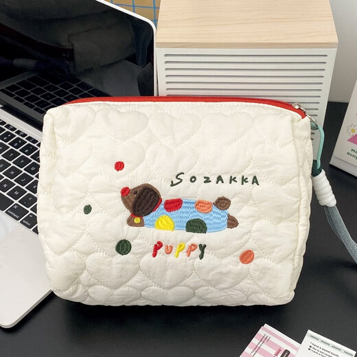 Feiyuejia Cute Puppy Portable Cosmetic Bag Women's Portable Large Capacity Skin Care Products Business Travel Storage Bag Travel Outing Wash Bag Polka Dot Puppy Cosmetic Bag
