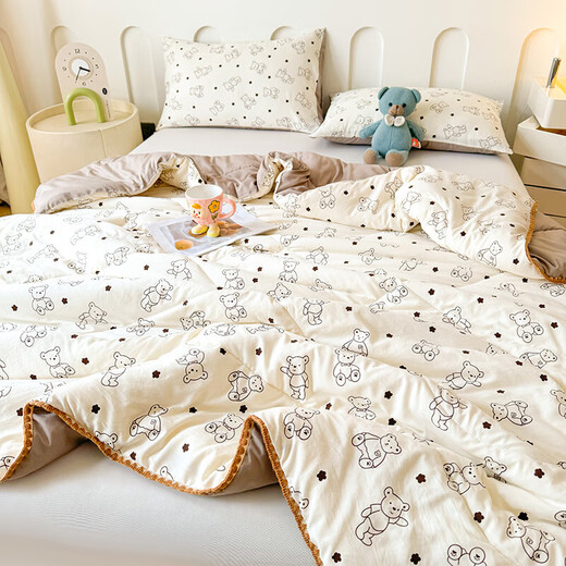 Hilo de doble capa de clase A Hyar de doble capa 100% Xinjiang Cartoon Air acondicionador de aire acondicionado de verano por Summer Cold Slut by Hogar Double Quilt Gentleman Bear [Clase A Xinjiang Cotton Quilt] 110*150cm [edredón de bebés]