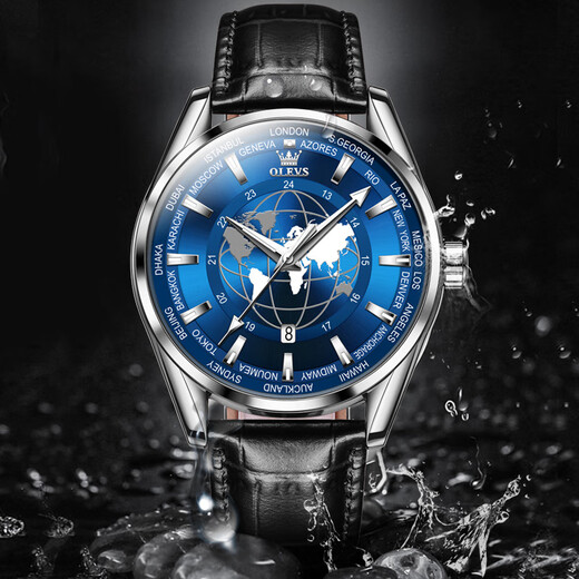 Олиус швейцарский бренд Quartz Watch Men's Watch Brand Подлинный светящийся простые и высококлассные топ-десять знаменитых часов для мужчин Black Leather Blue Man