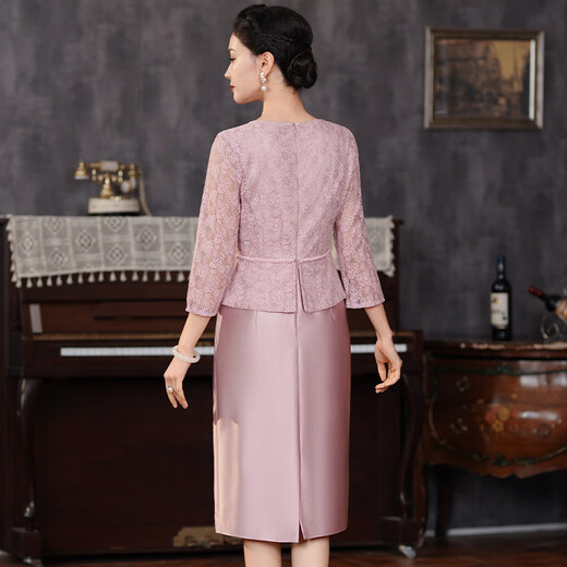 Luo Meng brand noble temperament happy mother-in-law wedding banquet dress for women 2026 new style petite young mother dress purple pink three-quarter sleeves M