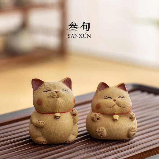 Thirty-year-old round and round lucky cat tea pet, cute tea tray and small ornaments, fine Kung Fu tea set, can be used as ornaments, Chinese tea toys, smiling _ lucky cat tea pet