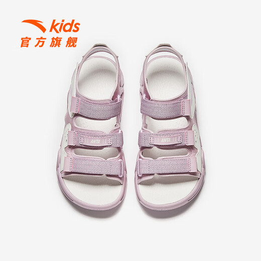 ANTA children's sandals, men's and women's shoes, 2025 summer new summer Velcro children's open toe arch beach shoes, girls, light pink/ivory white-10 35