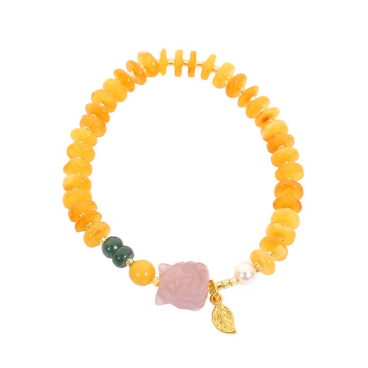 Chi Xing New New Chinese Style Retro Old Beeswax Flat Bead Bracelet Internet Celebrity Hetian Jade Pendant Bracelet Couple Buddha Beads Wenwan Natural Old Beeswax + Hotan Jade Buddha