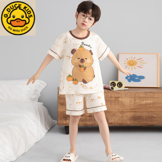 G. DUCKKIDS男童睡衣纯棉短袖卡皮巴拉2025超火两件套夏装儿童家居服大童套装 N694哪咤 110 cm/10码【103-112cm】