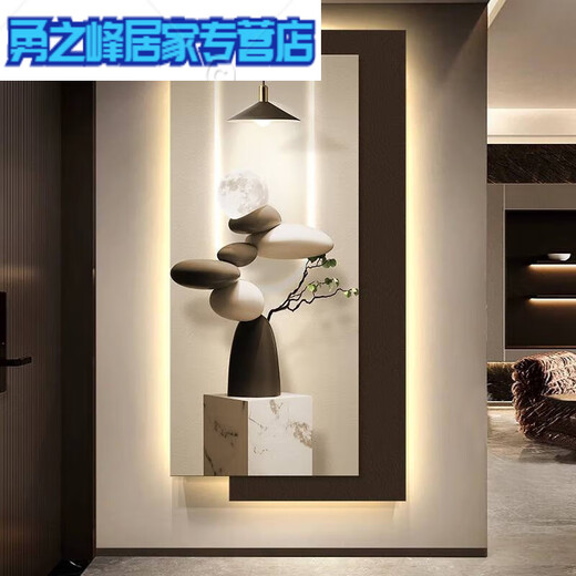 Moderne leichte Luxus -Eingangsdekoration Gemälde Einfache LED -Lampe Hängende Malerei gegenüber Tür 2025 Neues Wandbild T12346 40*80 cm [kein Lampenstil] HD UV -Schnitze + Kristall