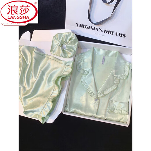 
LangSha 2025 new pajamas for women summer suit thin cool ice silk short-sleeved princess style ruffled casual home clothing YFY-9902 [short-sleeved shorts] M [recommended 80-100Jin [Jin equals 0.5 kg]]