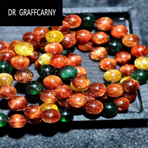 DR GRAFFCARNY天然彩发晶手链 福禄寿水晶手串金发晶红绿顺发猫眼父母长辈男女 浅绿色 H3271  105毫米
