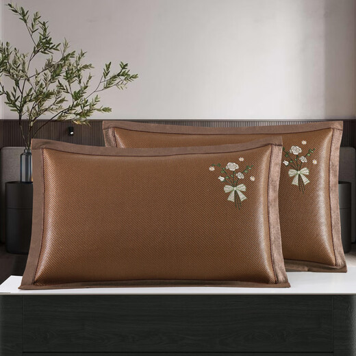 MOTHER&NEAR夏季冰丝枕头套双面夏天凉爽凉席枕芯套单人藤枕席成人家用一对装 冰藤679-10玫瑰花枕套（一对装） 一对 48cm*74cm