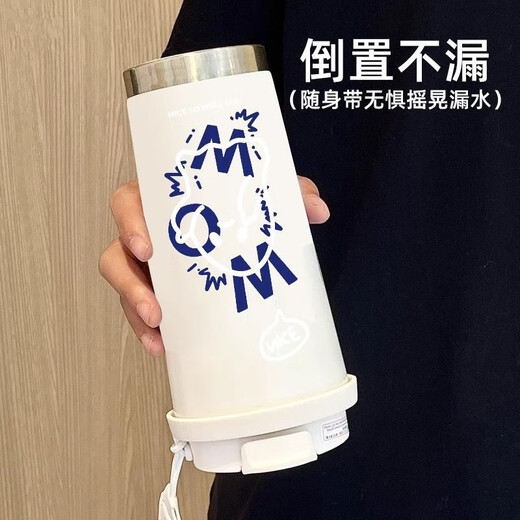 谪仙阁可爱幽灵保温杯高颜值学生不锈钢便携新款双饮咖啡男女吸管水杯子 316咖啡杯-BXAB13796幽灵蓝