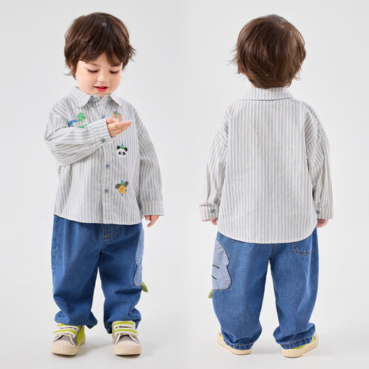 Dudujia 100% cotton baby shirt spring and autumn children's cartoon shirt autumn casual boys autumn tops off-white 100