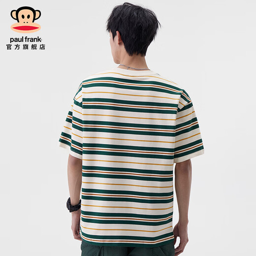 Big Mund Monkey (Paul Frank) American Trendy Striped Männer kurzärmeliges T-Shirt im Frühling und Sommer dünn lose runde Hals Elastische, vielseitige Männer-T-Shirt Green 698D [offizielles authentisch] M [Vorgeschlagen 105-125jin [Jin gleich 0,5 kg]]