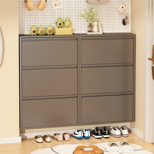 Zhaojian Ultra-dünner Schuhschrank Haushaltstahl Tür Eingangsschrank Eingangshalle integrierter Wandschuh Lagerschrank Korridor Aufbewahrungsschuh dreischichtiger Länge 655 Breite 122 Höhe 1033-Grau