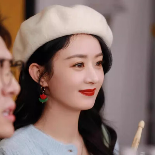 Valley Youyou Zhao Liying live broadcast the same white woolen beret for women in autumn and winter, versatile solid color retro painter hat, milky white (wool), one size fits all (56-58cm)