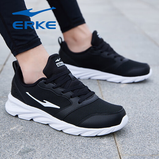 Hongxing Erke sports shoes men's shoes 2025 summer breathable mesh running shoes soft sole shock absorbing black travel casual shoes men's black/King gold 3291 (mesh model) 40