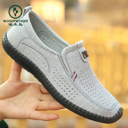 Woodpecker old Beijing cloth shoes men's summer sandals casual breathable sweat-absorbing soft sole anti-slip middle-aged man kicks dad's net shoes 5010-7 camel color net shoes 42