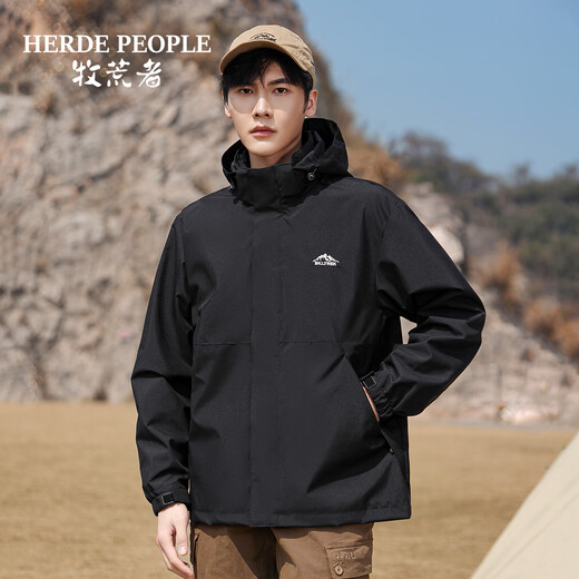 HERDE PEOPLE Spring and Autumn new windproof and waterproof jacket for men and women, outdoor hiking and mountaineering jacket for men and women, black 3XL