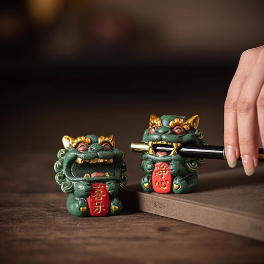 BOSSY Forbidden City Style Cultural Creation Lucky Stone Lion Pair Pure Heart Joy Creative Crafts Tea Pet Desktop Ornament Souvenir Pure Heart Joy Gift Box