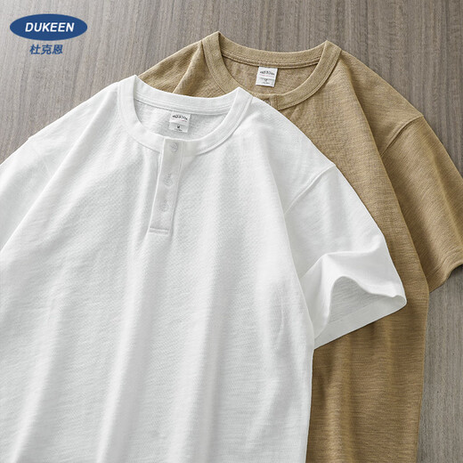 Dukeen American 320g T-shirt Henry Heavy Henry Men's Crort Colon Summer Coton Base Base Henry Collier Half Mancheve White 2xl (Convient pour 170-185jin [Jin est égal à 0,5 kg]))