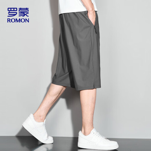 罗蒙（ROMON）运动短裤男夏季透气薄款宽松休闲跑步沙滩裤七分裤ZH9877灰色L