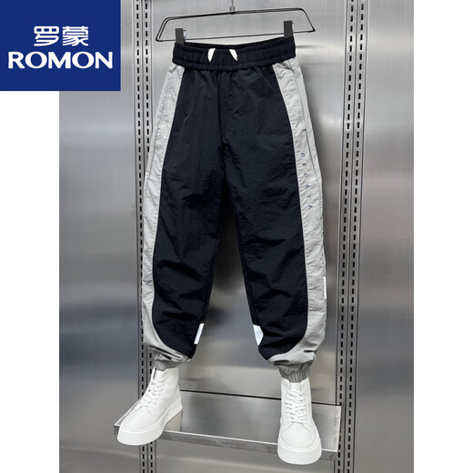罗蒙（ROMON）运动裤男2025夏季新款速干休闲裤网红条纹拼色九分宽松束脚哈伦裤 黑色 29 (165) 重复尺码