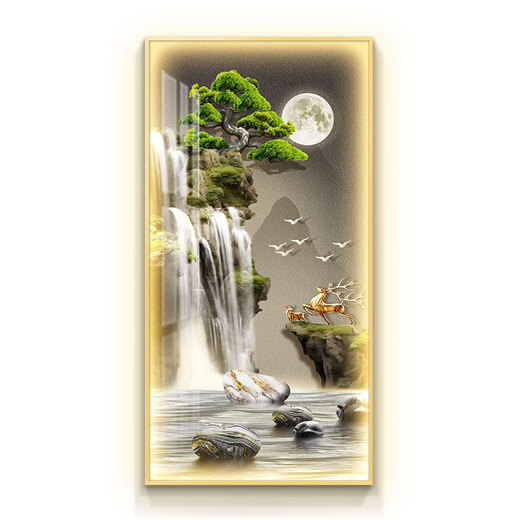 
TURBOSUN entrance painting with lights with high-end modern simple matte welcome guest pine light luxury lamp entrance decoration painting corridor CN-7170-Flowing water to make money 100*200 light luxury golden border [intelligent direct insert le