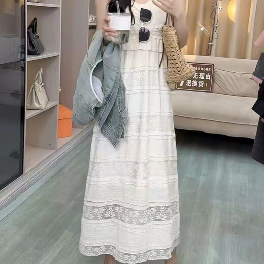 Xcfreht French Long Jirt Seaside Vacation White Suspenten Robe Texture 2025 Version de denim de nouveau costume d'été pour femmes 694 # [Fabric] M [suggéré 95-105jin [Jin est égal à 0,5 kg]]]