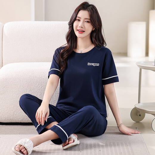 Pyjamas de Langsha pour femmes pour un coton pur pur pur manche mince 2025 Nouveau coton décontracté d'été peut être porté à l'extérieur du pantalon des vêtements à la maison 7374 Green L 100-120Jin [Jin est égal à 0,5 kg]