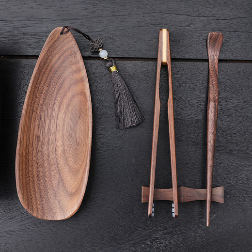 Qixuanyuan light luxury walnut tea set four-piece Kung Fu tea set divided into tea lotus tea spoon tea clip tea spoon tea appreciation utensil tea ceremony accessories