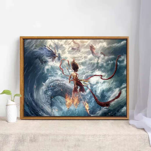 咏幻哪吒2之魔童闹海数字油画DIY手绘涂鸦卡通感装饰 LL12173 60*80cm加厚内框+美观外框
