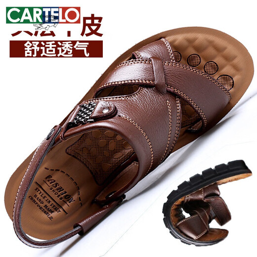 Cartelo 2024 Sommer Neue Männer Sandalen Herren trendige Leder Beachschuhe Große Palettenschicht Cowide Freizeit -Männer Sandalen 12129 Schwarz 38