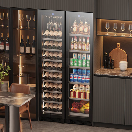 Bai Kailun double-door wine cabinet with constant temperature and humidity double-door light luxury ultra-thin seamless embedded household air-cooled frost-free villa tea beverage liquor wine fruit preservation refrigerated display cabinet 1.9 meters丨Dual temperature zone丨Full display style丨 242 bottles Thick style
