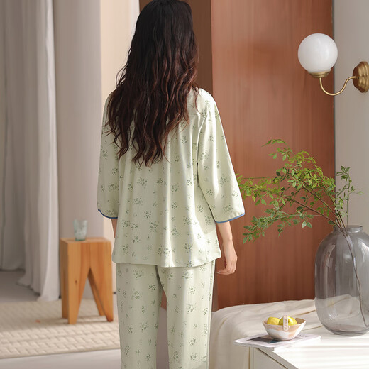Pyjamas de coton pur modal pour femmes au printemps et en été des vêtements à domicile doux et à manches centraux cardigans floraux pour les femmes peuvent porter des costumes automne 30m5009 m 80-100jin [Jin est égal à 0,5 kg].