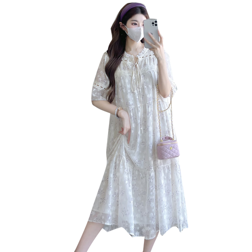 Yibaiyi (yIBAIyI) maternity dress summer Chinese style dress sweet lady summer large size dress chiffon maternity dress picture color M