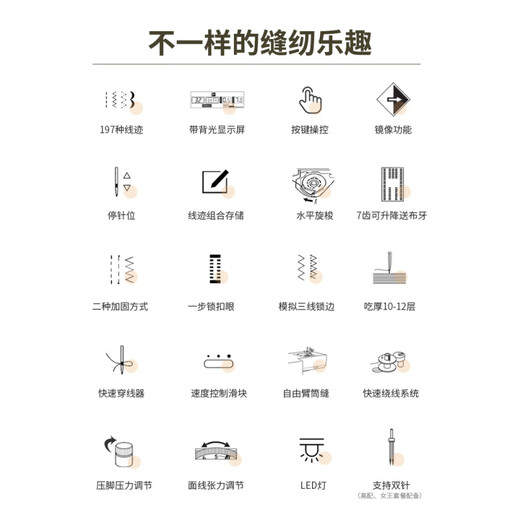 JUKI新款家用多功能电子缝纫机小型电动吃厚全自动带锁边 官方标配  新款高精度9197(含硬
