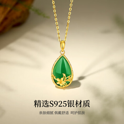 Qike Silver Necklace for Women, Light Luxury, Niche Jade Pendant, Clavicle Chain, Practical Birthday Gift for Girlfriend, Wife, Mom