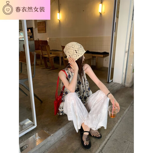 Mancha LED Photo real Real coreano Retro Hoster Halter Halter Top versátil Versático Pantalones de patas anchas