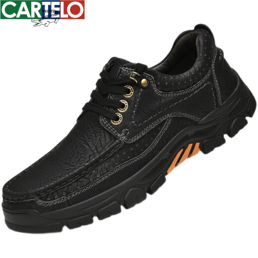 卡帝乐鳄鱼（CARTELO）男士户外休闲鞋真皮大头皮鞋软底防滑工装皮鞋男厚底中老爸爸鞋 6189棕色 41