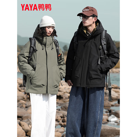 鸭鸭短款羽绒服男装2025冬季加厚情侣宽松休闲工装保暖羽绒外套衣服 YE3B717915W深军绿 XL 【建议145-165斤】
