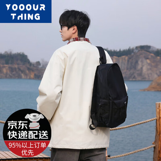 YOOOURTHING外套男2025春秋季青少年学生宽松百搭潮流帅气百搭夹克男上衣服 HJ25189-黑色（春秋季） XL 【建议125-150斤】