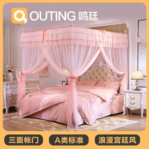 鸥廷（OUTING）新款宫廷落地网红ins蚊帐1.5m1.8m床家用支架公主风加密加厚纹账 9923粉色 2.0m(6.6英尺)床