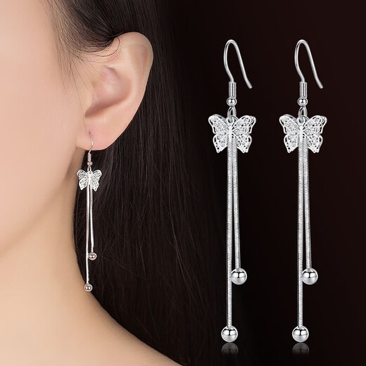 CAMPUSKINGLY Old Phoenix 999 sterling silver butterfly tassel earrings new trendy long tassel temperament super fairy earrings for women glossy earrings + diamonds + smart butterfly tassels