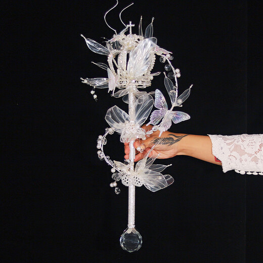 Wedding scepter bride wedding high-end DIY material bag hand-held flower fairy heavy work wedding show performance props crystal white material bag