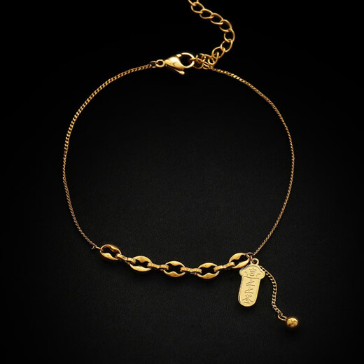 Huntery signed good luck anklet for women 18K gold plated niche high-end sense ins cool style internet celebrity simple personality signed on anklet
