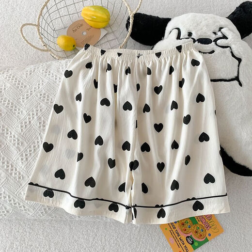 
Three-piece pajamas for women in summer short-sleeved shorts trousers cardigan student home clothes thin cartoon ladies suit 9905 meters white spade heart three-piece set L