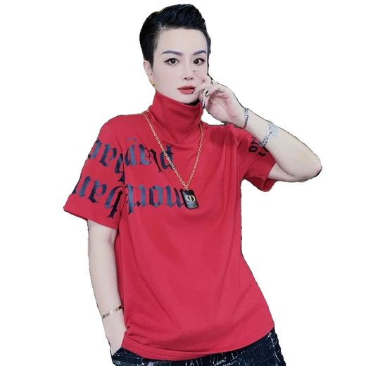 Départ Sky High Neck Clain Short Souche Femme Us d'été haut de gamme Goods européens Printemps et été à la mode à la mode imprimé High Cou Short Shirt Robe Femme Black [R Letter] 1283 # M convient à 80-105jin [Jin est égal à 0,5 kg] toutes taille