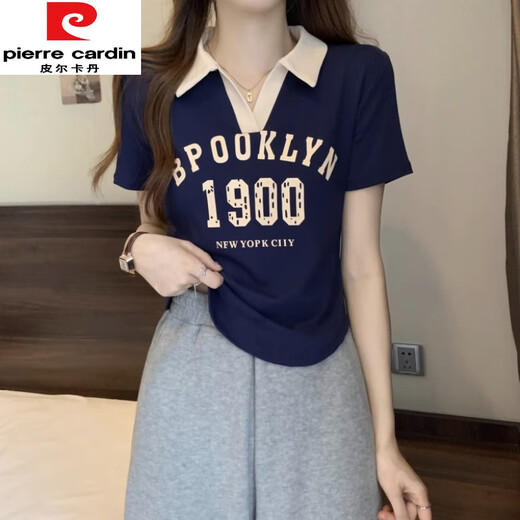 皮尔卡丹（pierre cardin）半袖女2025年新款大尺码女装夏季胖m妹正肩短袖t恤polo衫微胖女上 黑色 826【优质版】今年流行的轻 M 【建议80-100斤】