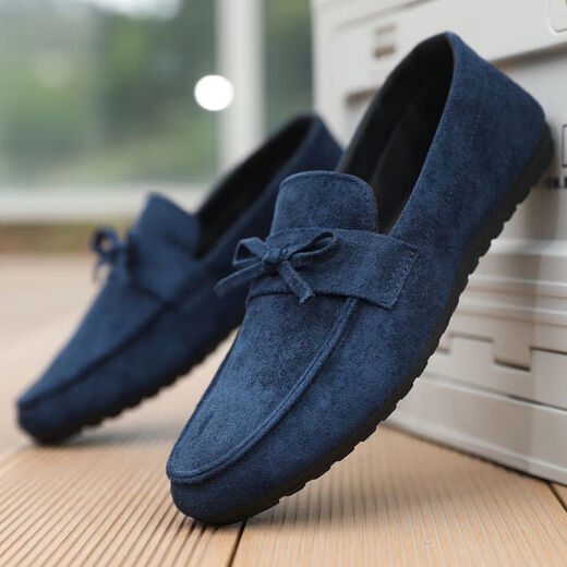 Yiliangying Doudou Shoes Men's Spring 2024 Nuevo mate de cuero de terciopelo inverso y pedaleo Pequeños zapatos de cuero me encantan los zapatos de conducción D753 Azul, disparo pequeño, gran tamaño 39