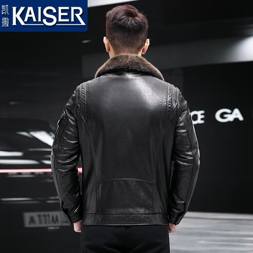 Caesar genuine leather jacket for men in autumn and winter Haining leather jacket with fur integrated mink lining genuine leather jacket fur winter jacket for men black 175/XL suitable for weight 130-145Jin [Jin equals 0.5 kg]